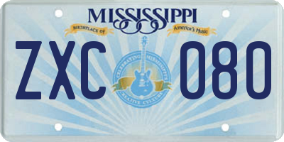 MS license plate ZXC080