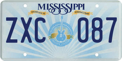 MS license plate ZXC087