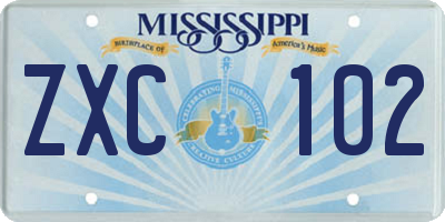 MS license plate ZXC102
