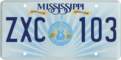 MS license plate ZXC103