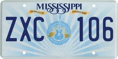MS license plate ZXC106