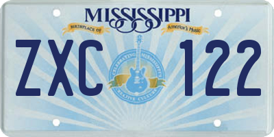 MS license plate ZXC122