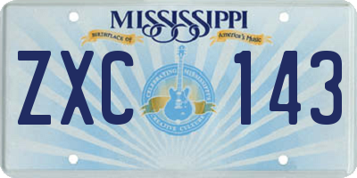 MS license plate ZXC143
