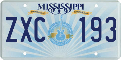 MS license plate ZXC193