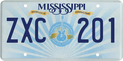 MS license plate ZXC201