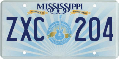 MS license plate ZXC204
