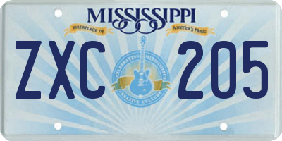 MS license plate ZXC205