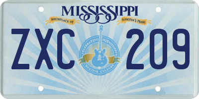 MS license plate ZXC209