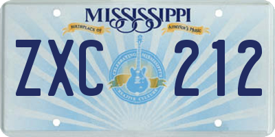 MS license plate ZXC212