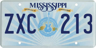 MS license plate ZXC213