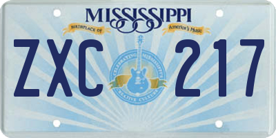 MS license plate ZXC217