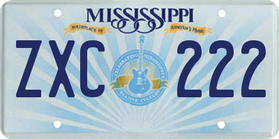 MS license plate ZXC222