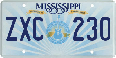 MS license plate ZXC230