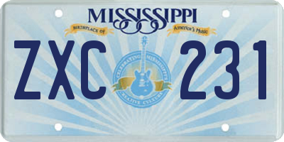 MS license plate ZXC231