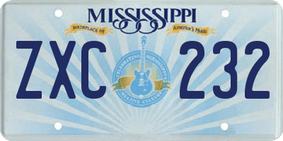 MS license plate ZXC232