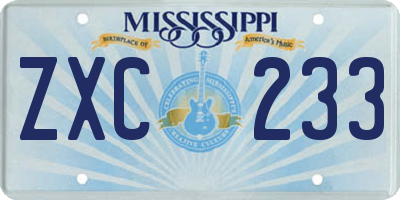 MS license plate ZXC233