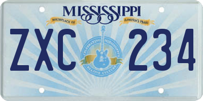MS license plate ZXC234