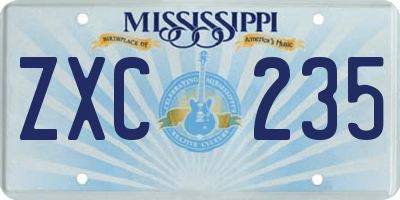 MS license plate ZXC235