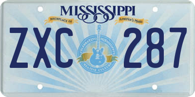 MS license plate ZXC287