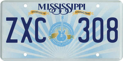 MS license plate ZXC308