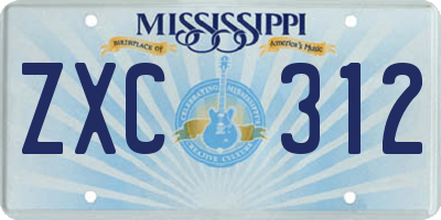 MS license plate ZXC312