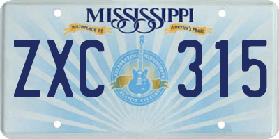 MS license plate ZXC315