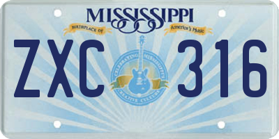 MS license plate ZXC316