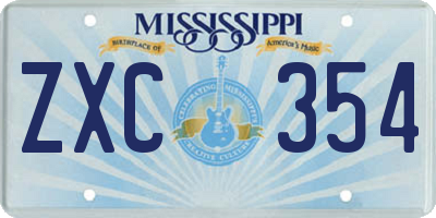 MS license plate ZXC354