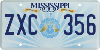 MS license plate ZXC356