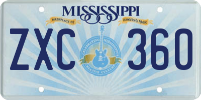 MS license plate ZXC360