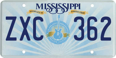 MS license plate ZXC362