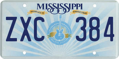 MS license plate ZXC384
