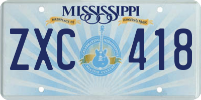 MS license plate ZXC418