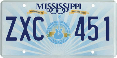 MS license plate ZXC451
