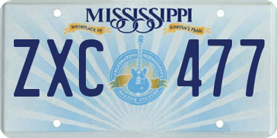 MS license plate ZXC477