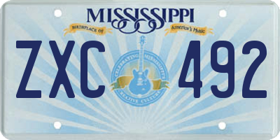 MS license plate ZXC492