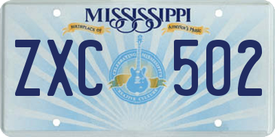 MS license plate ZXC502