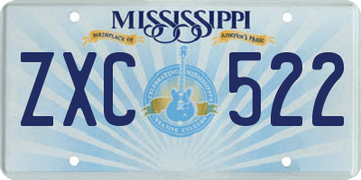 MS license plate ZXC522