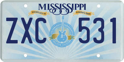 MS license plate ZXC531
