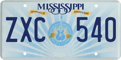 MS license plate ZXC540