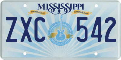 MS license plate ZXC542