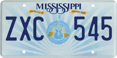 MS license plate ZXC545