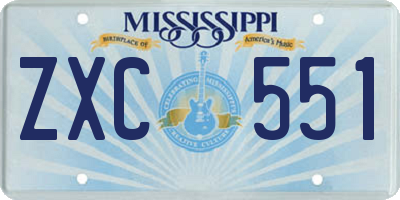 MS license plate ZXC551