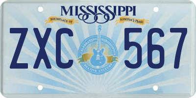 MS license plate ZXC567
