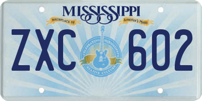 MS license plate ZXC602