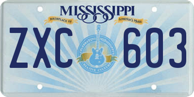 MS license plate ZXC603