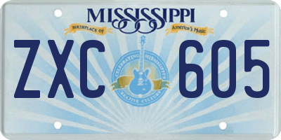 MS license plate ZXC605