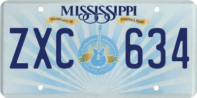 MS license plate ZXC634