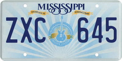 MS license plate ZXC645