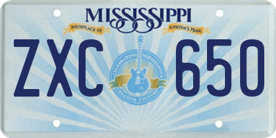 MS license plate ZXC650